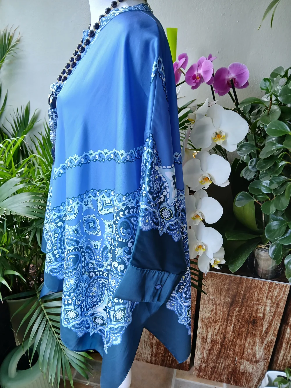 🔥Chico's Blue Printed Paisley Tunic Kimono Poncho Top & FREE GIFT L-XL - Picture 13 of 16